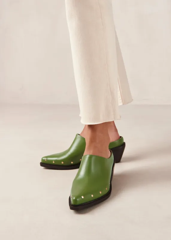 Lorenzo Evergreen Leather Mules sold by Alohas