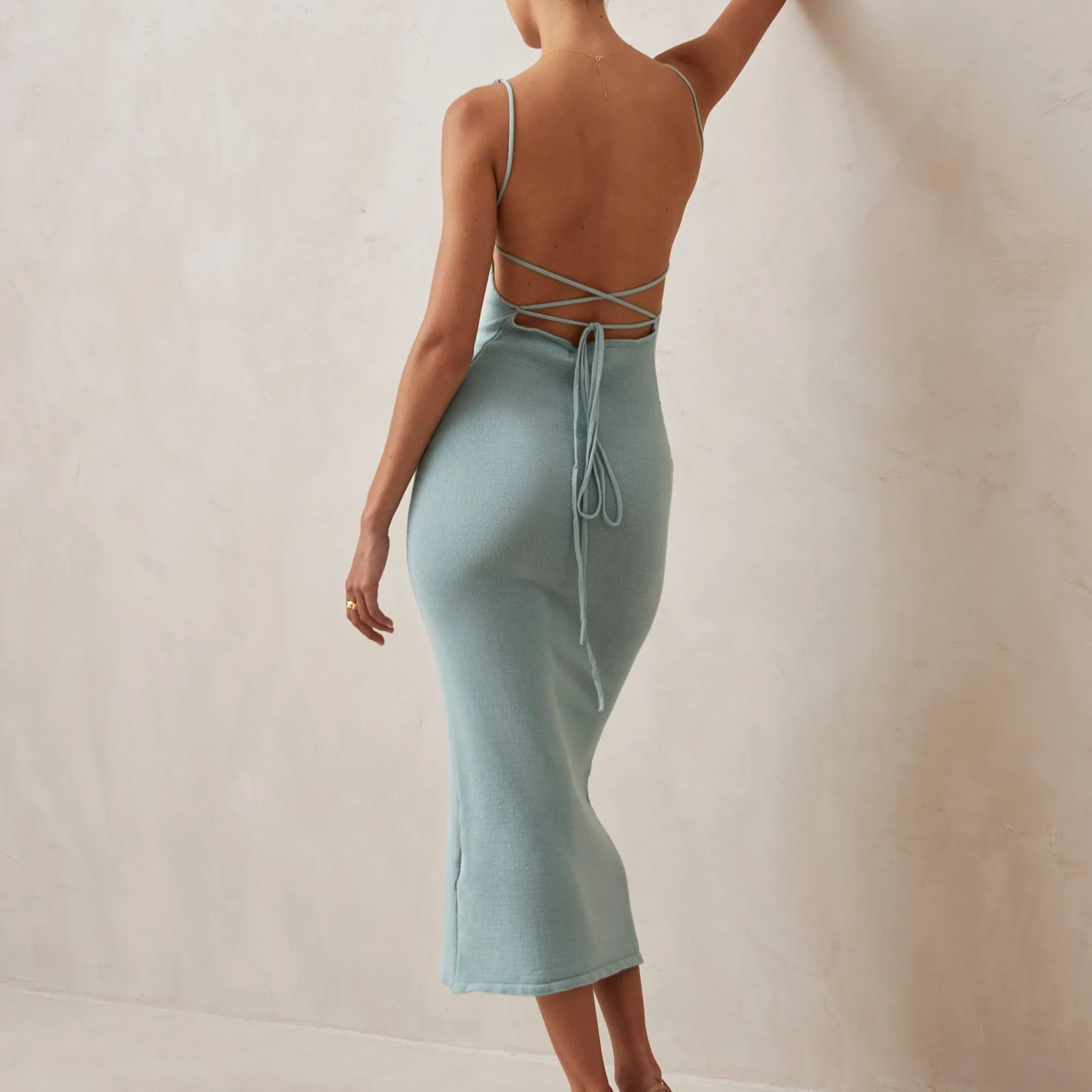 Delicate Aqua Tricot Midi Dress sold by Alohas product image thumbnail 3
