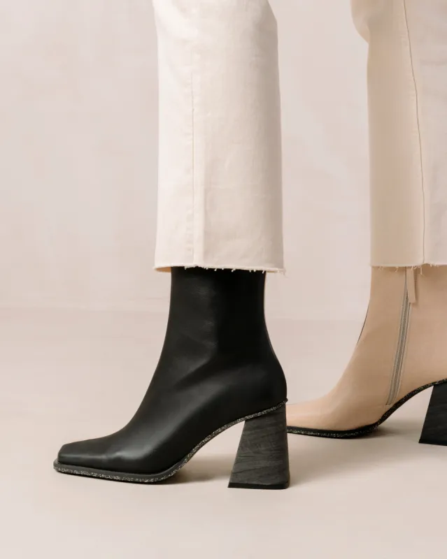 South Bicolor Corn Stone Beige Black Vegan Leather Ankle Boots sold by Alohas