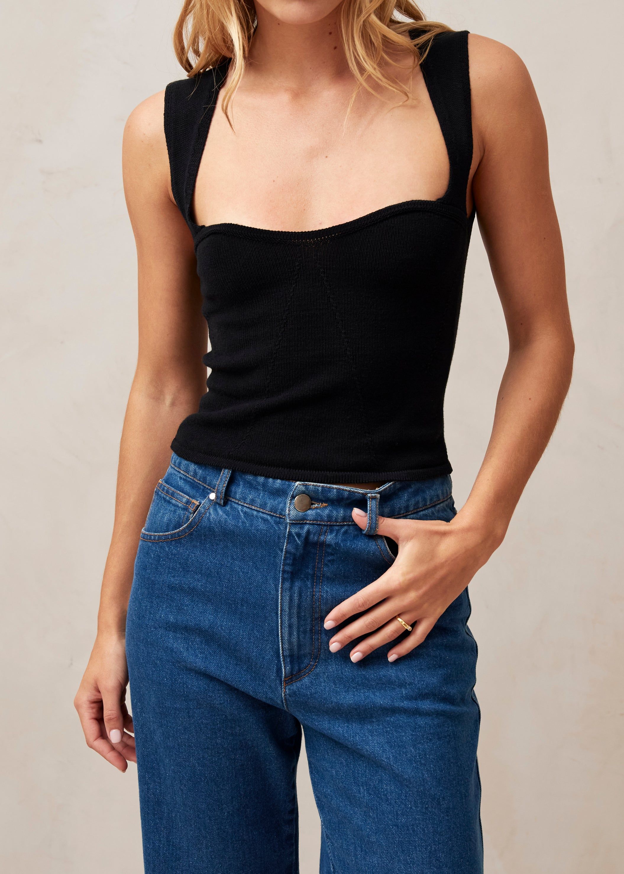 Pleasant Corset Knit Top Black sold by Alohas
