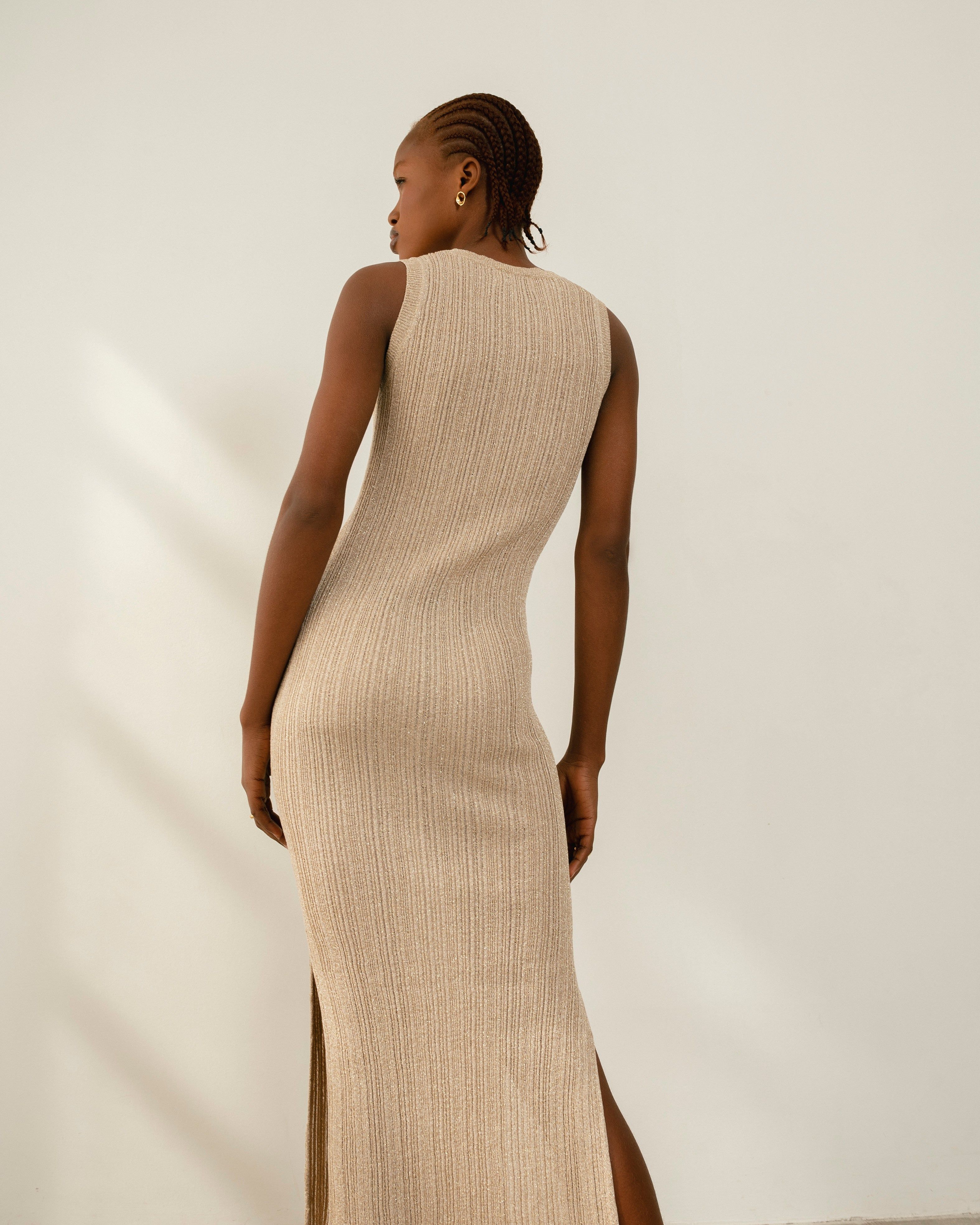 Breezy Glim Cream Tricot Midi Dress sold by Alohas product image thumbnail 2