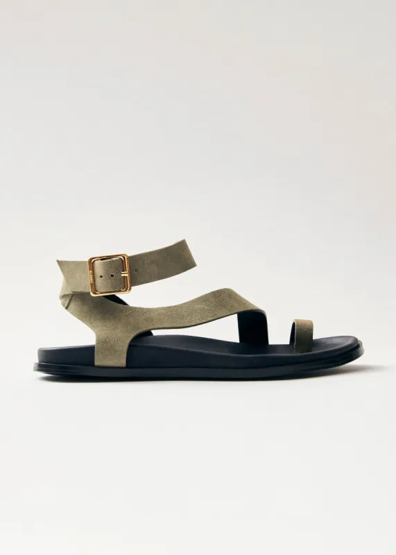 Myles Suede Khaki Leather Sandals sold by Alohas