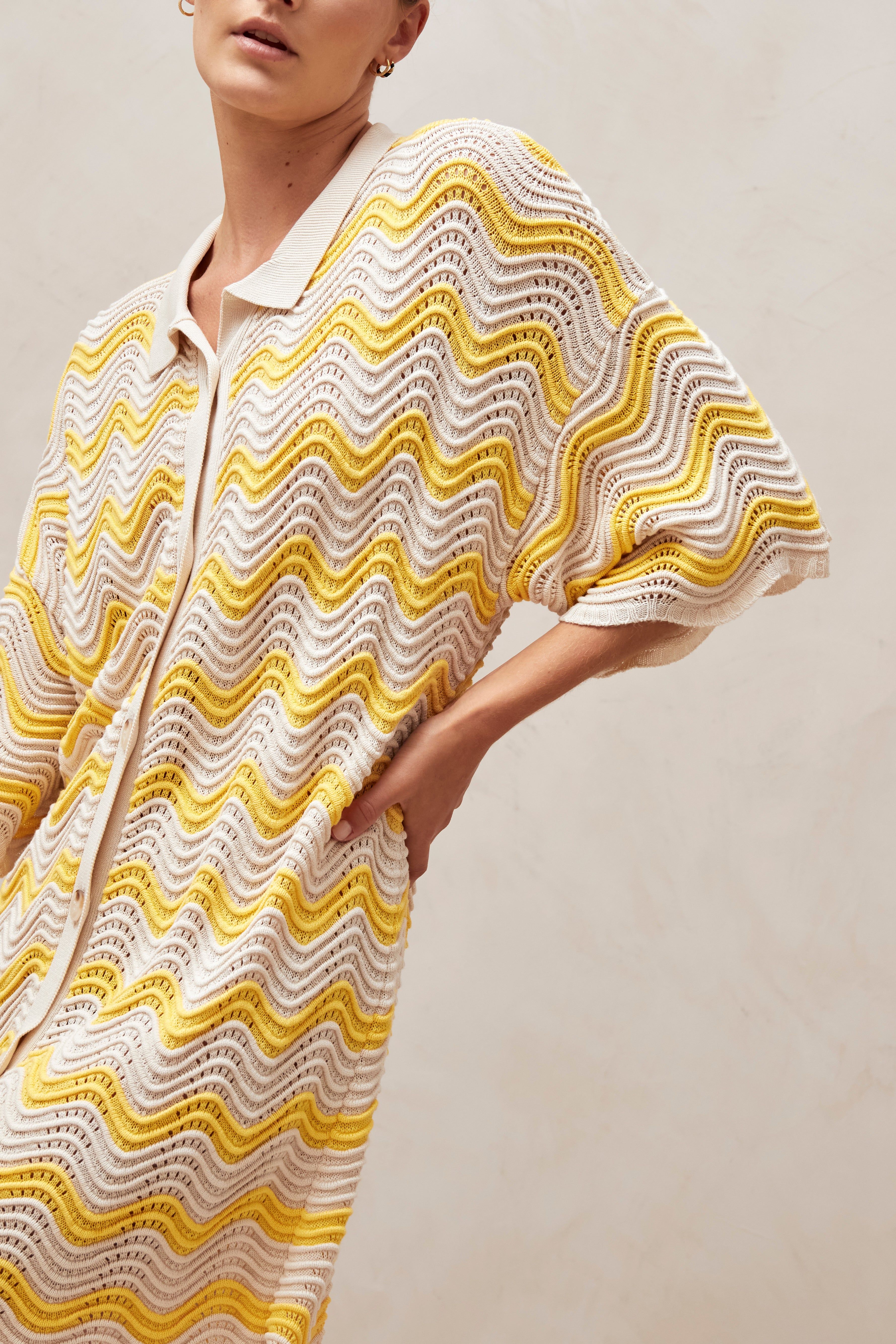 Palermo Ecru And Yellow Waves Tricot Mini Dress sold by Alohas product image thumbnail 5