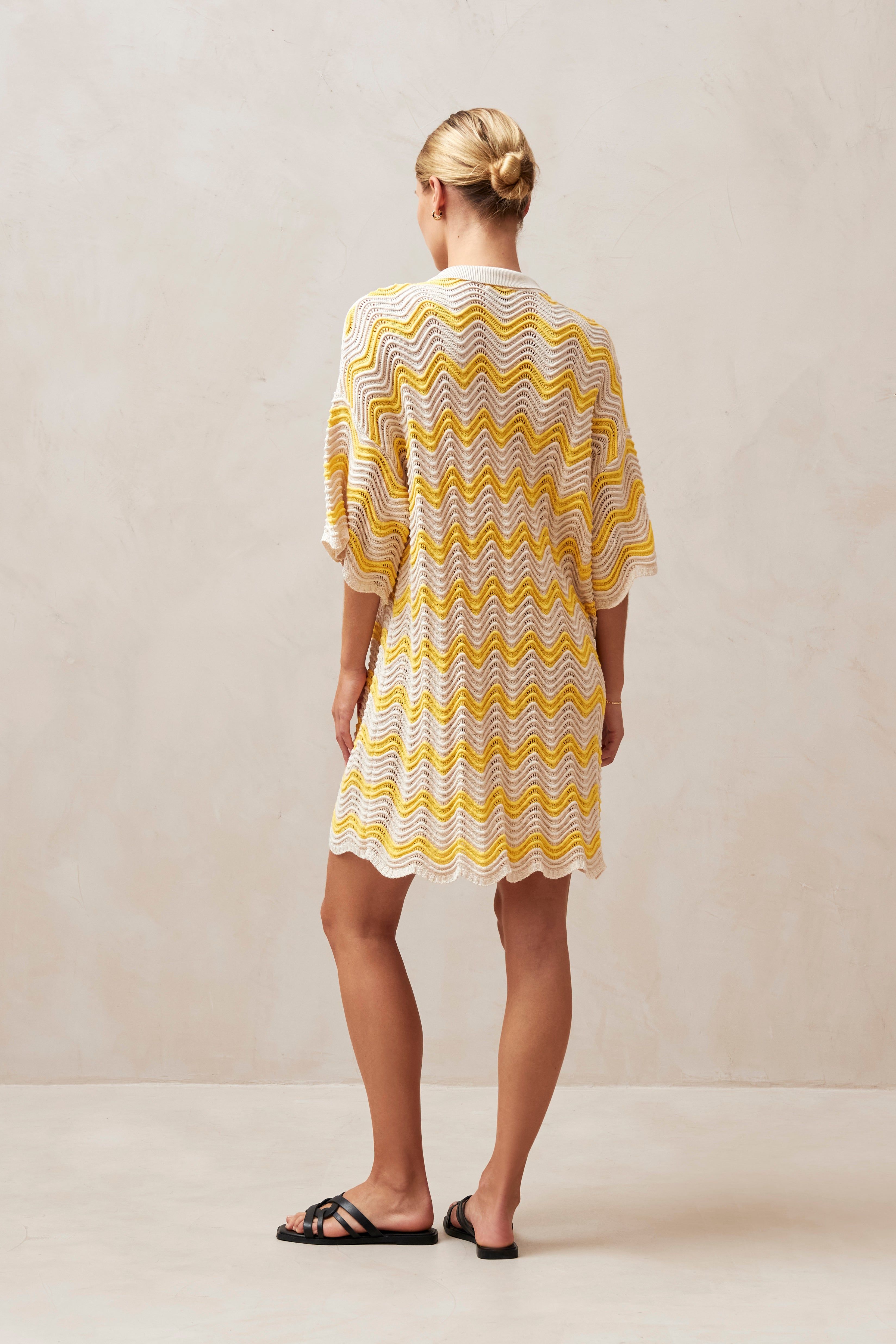 Palermo Ecru And Yellow Waves Tricot Mini Dress sold by Alohas product image thumbnail 2