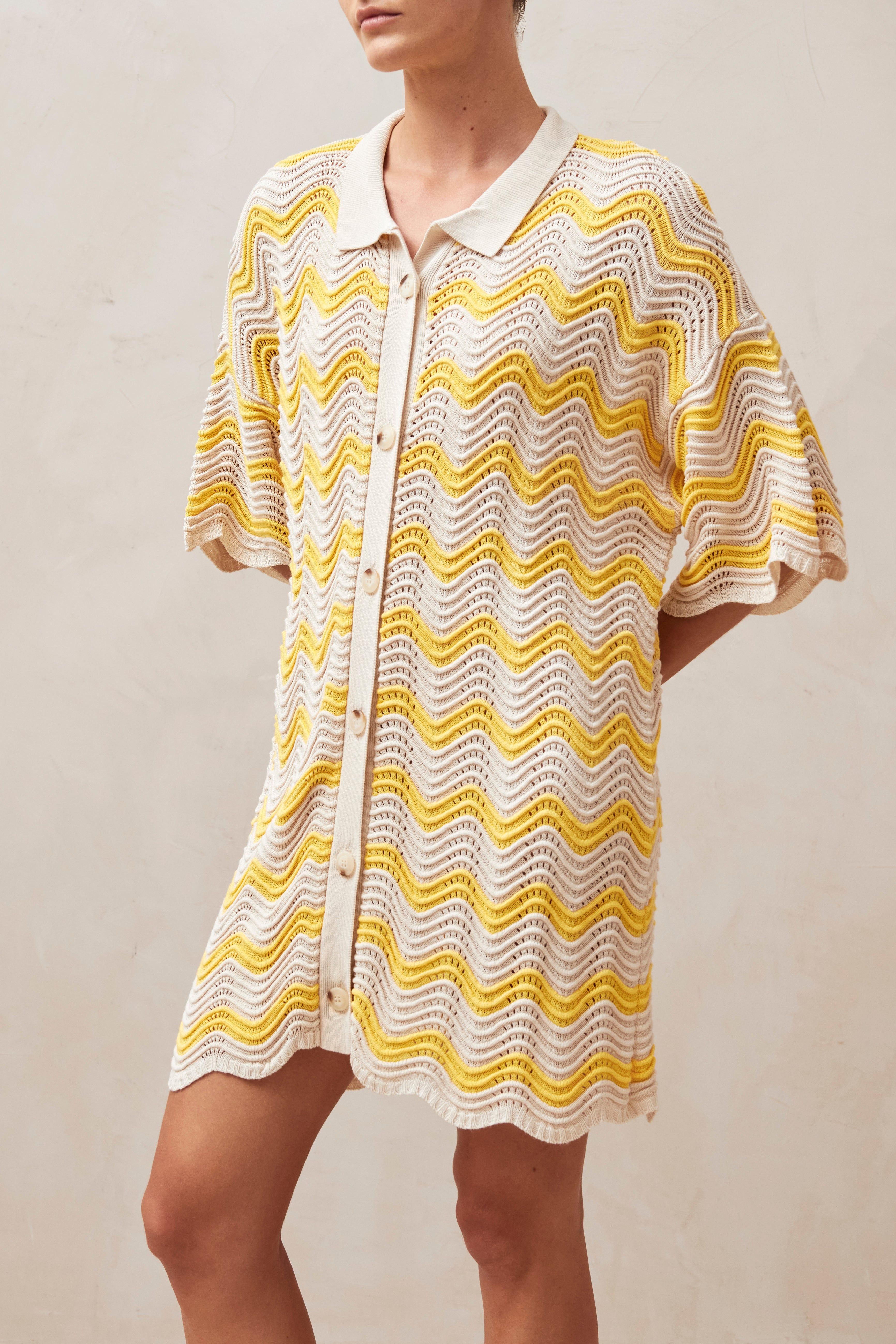 Palermo Ecru And Yellow Waves Tricot Mini Dress sold by Alohas product image thumbnail 3