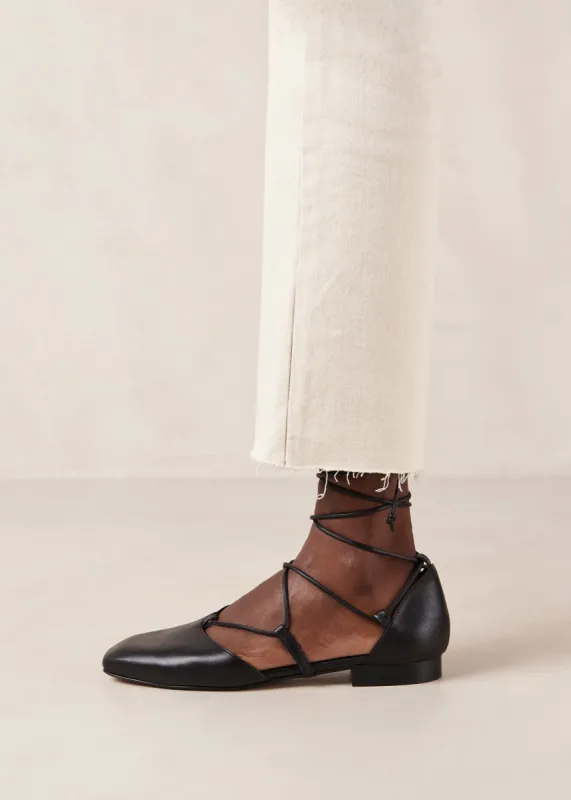 Azurite Black Leather Ballet Flats sold by Alohas