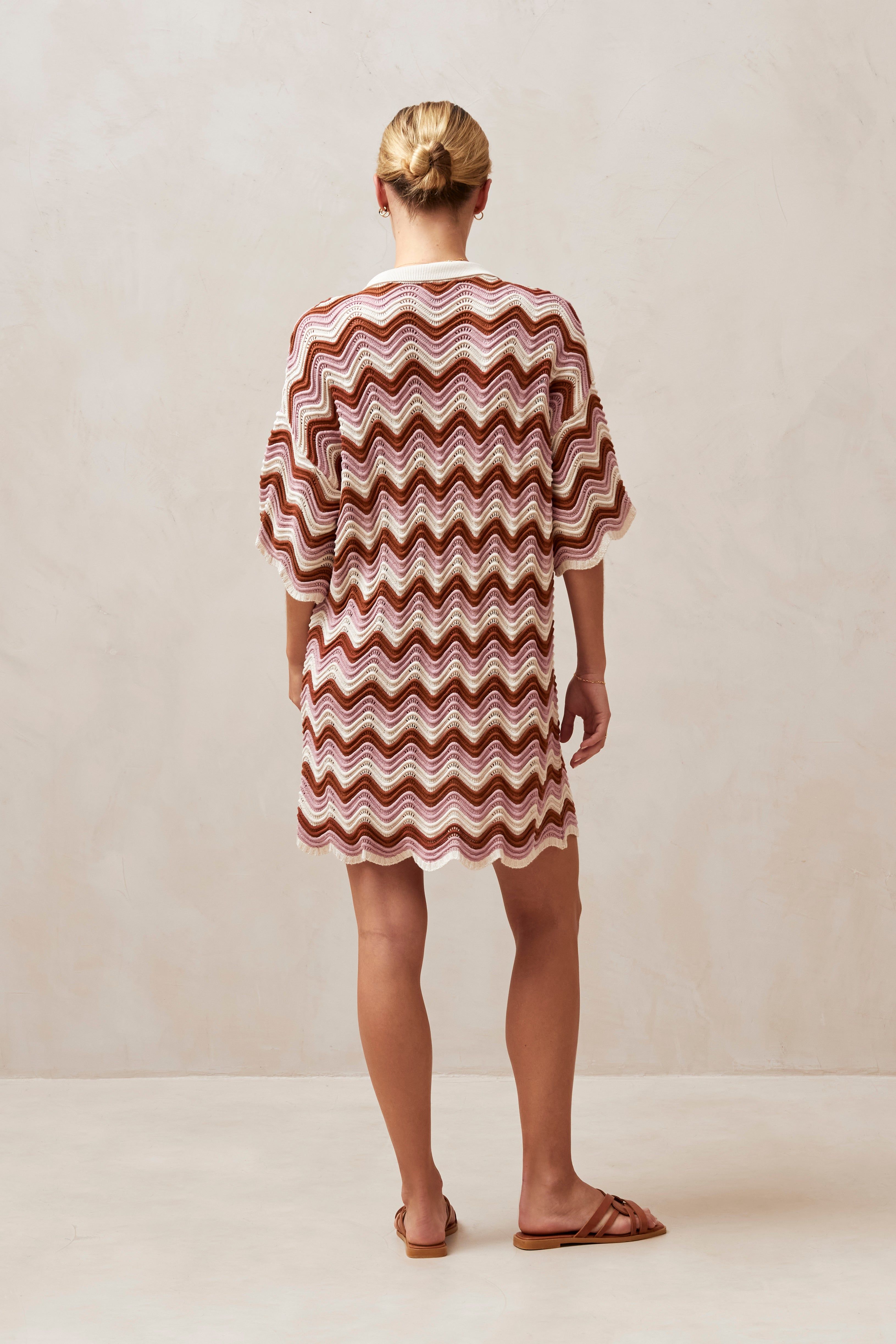 Palermo Pink Ecru And Brown Waves Tricot Mini Dress sold by Alohas product image thumbnail 2