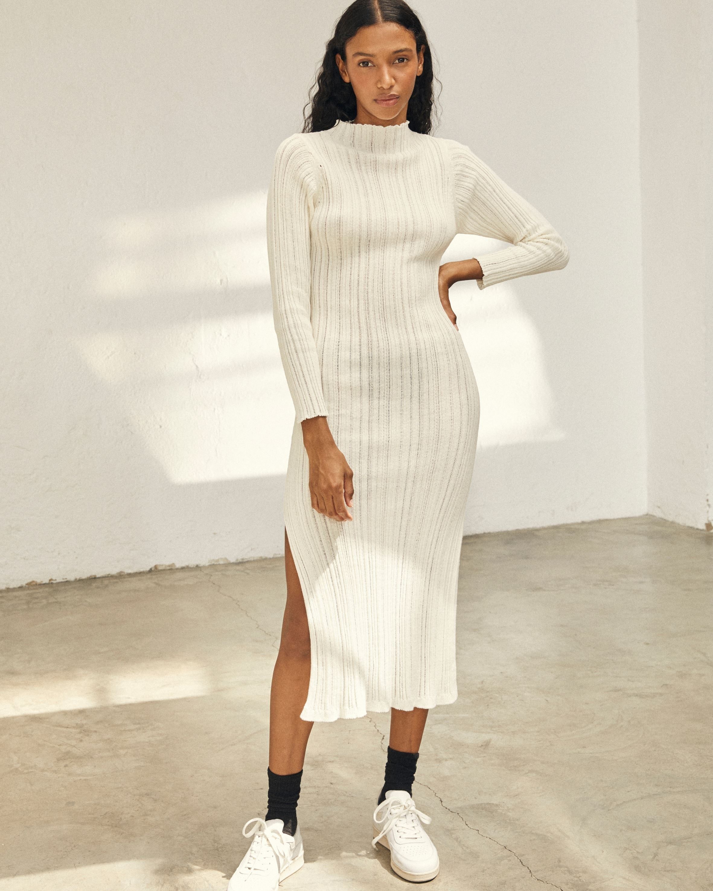 Donna Cream Tricot Midi Dress sold by Alohas product image thumbnail 4