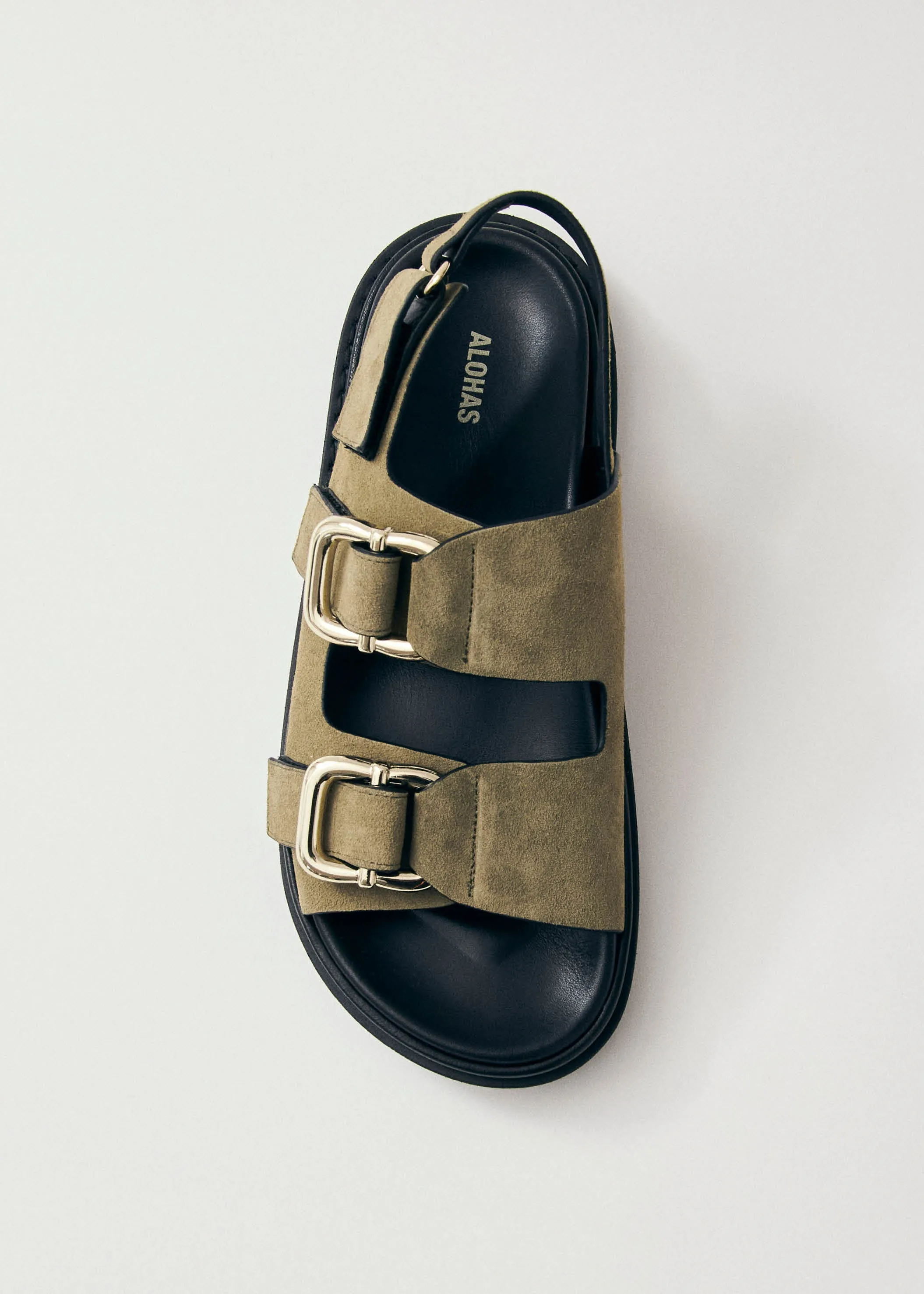Harper Suede Khaki Leather Sandals sold by Alohas