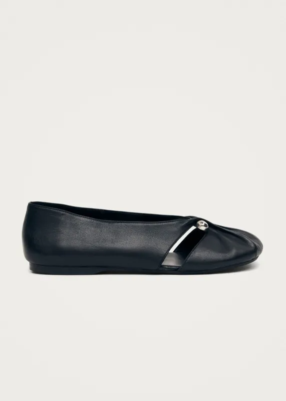 Ravena Black Leather Ballet Flats made by Alohas