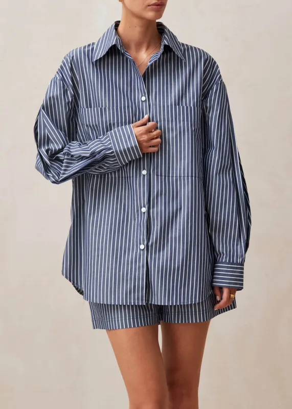 Lenaire Blue And White Stripe Shirt sold by Alohas