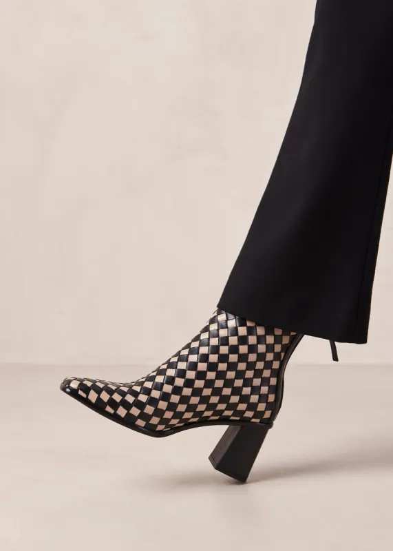 West Braided Black Stone Beige Leather Ankle Boots sold by Alohas