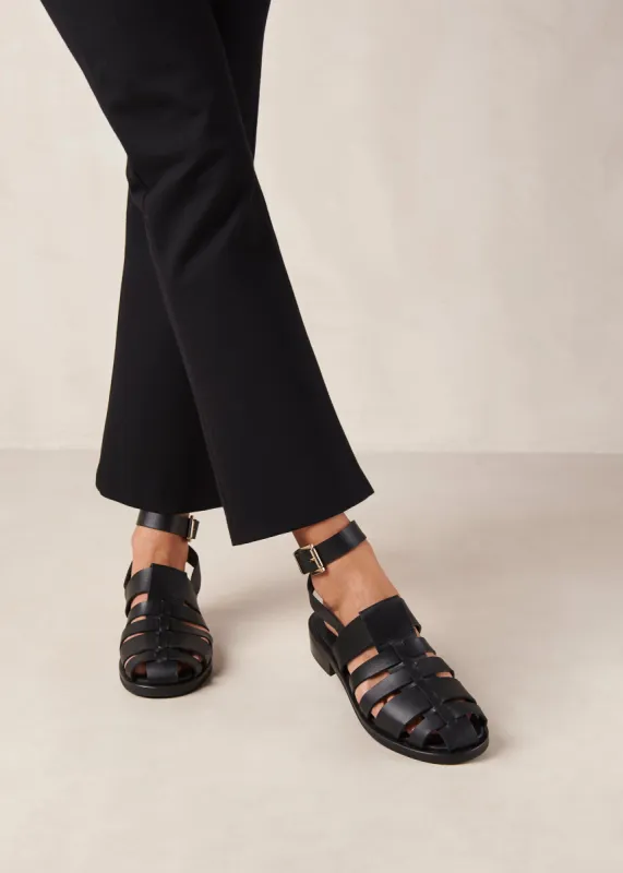 Perry Black Leather Sandals sold by Alohas