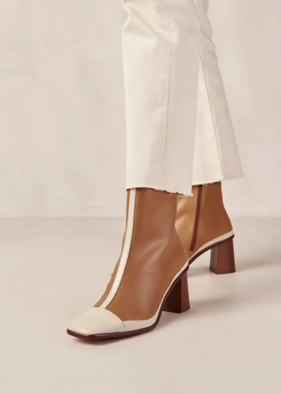 West Retro Camel Cream Leather Boots sold by Alohas