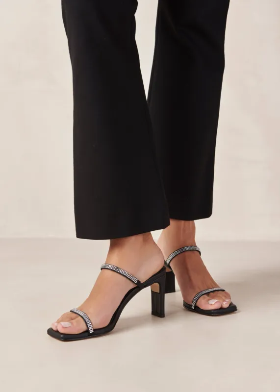 Cannes Glow Black Leather Sandals sold by Alohas