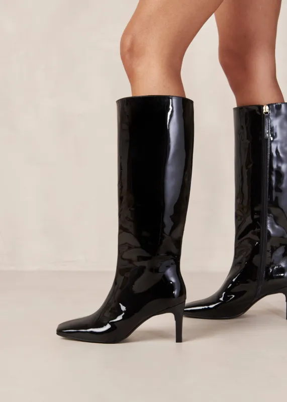 Isobel Onix Black Leather Boots sold by Alohas