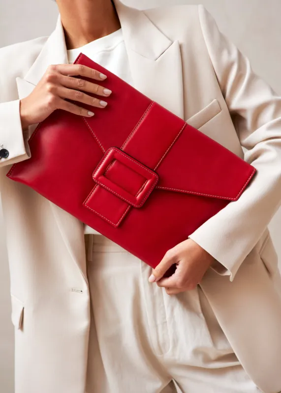 The E Red Leather Clutch sold by Alohas