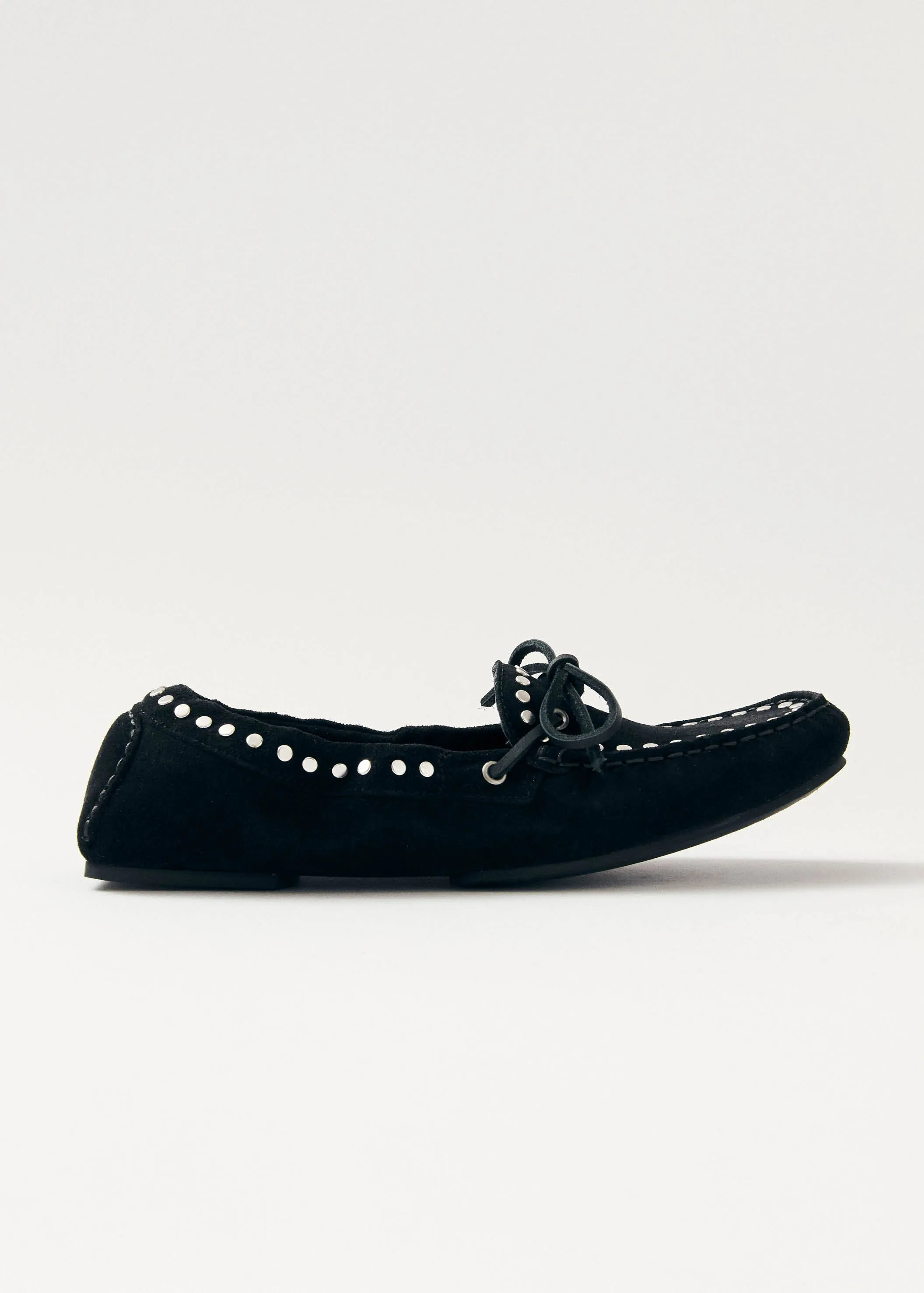 Calla Suede Studs Black Leather Loafers sold by Alohas