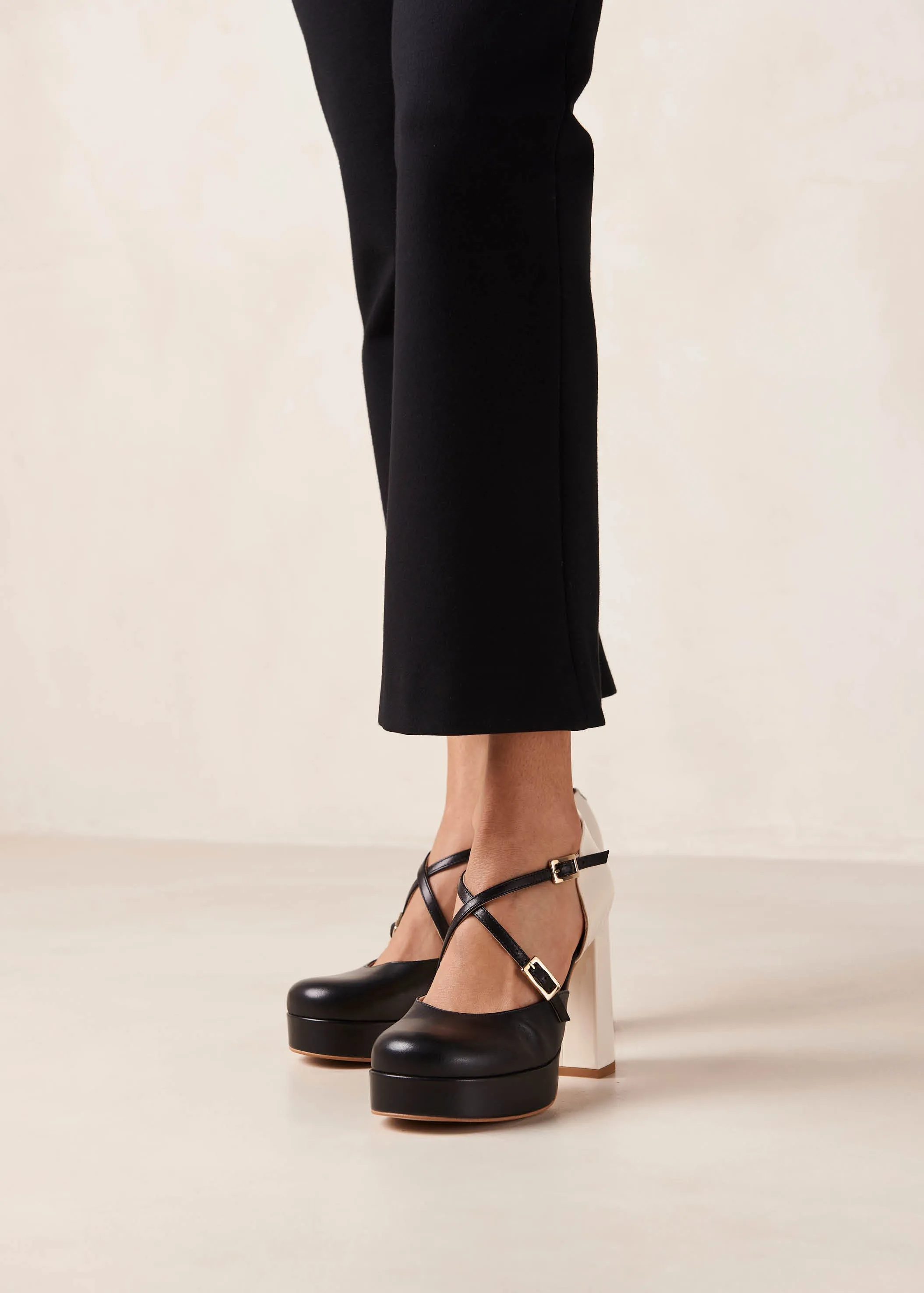 Lana Bicolor Black Cream Leather Pumps sold by Alohas