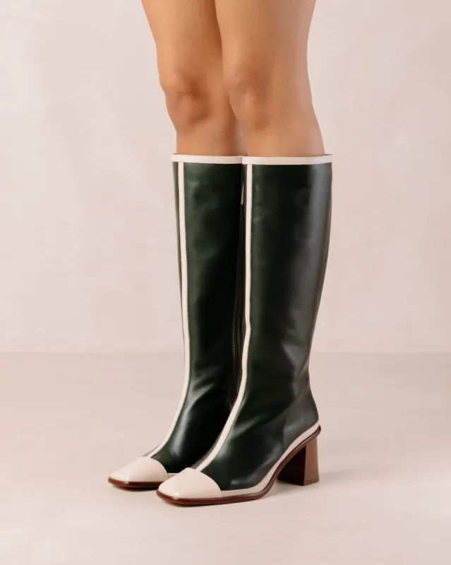 East Retro Bicolor Jade Green Cream Leather Boots sold by Alohas