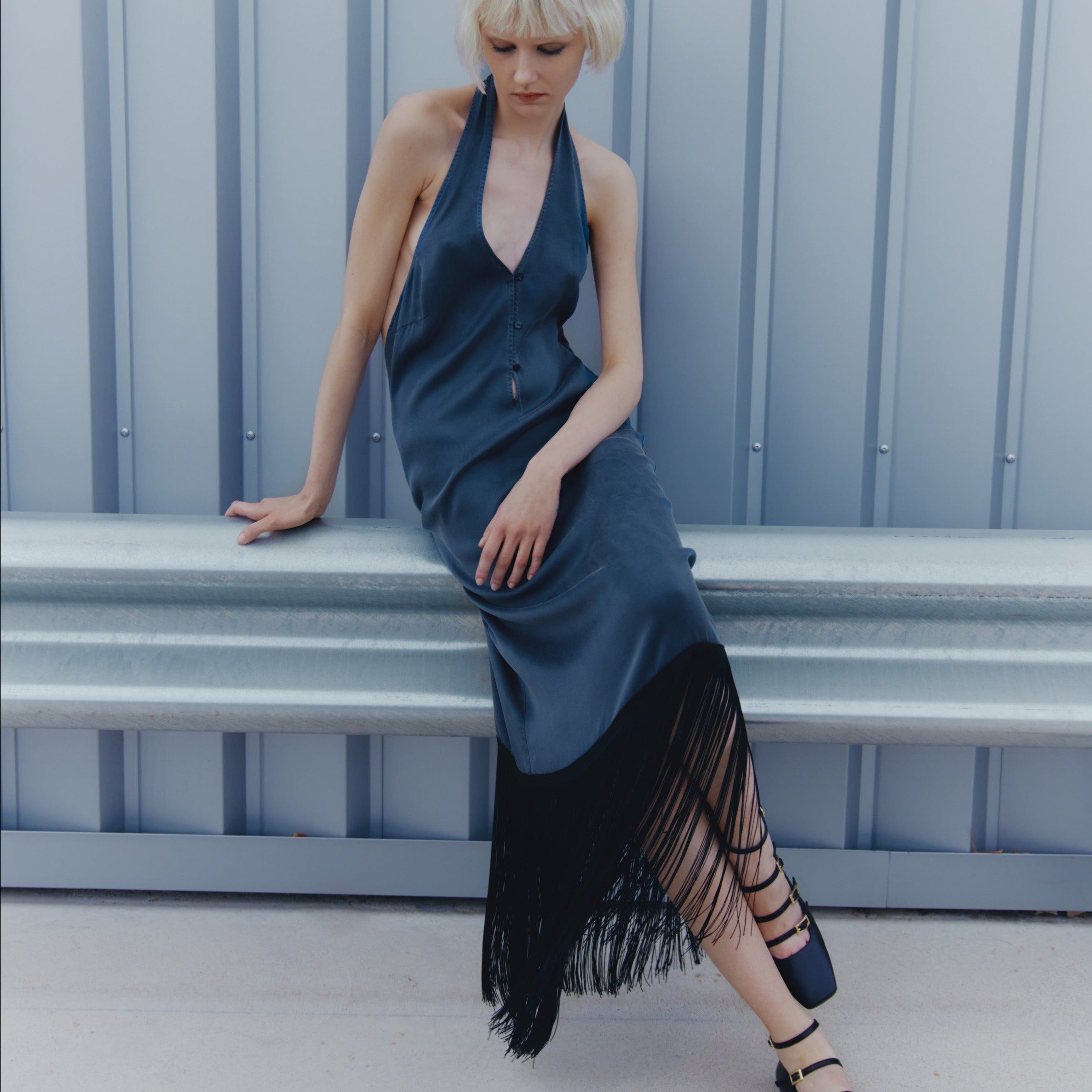 Fleck Blue Gray Midi Dress sold by Alohas product image thumbnail 3