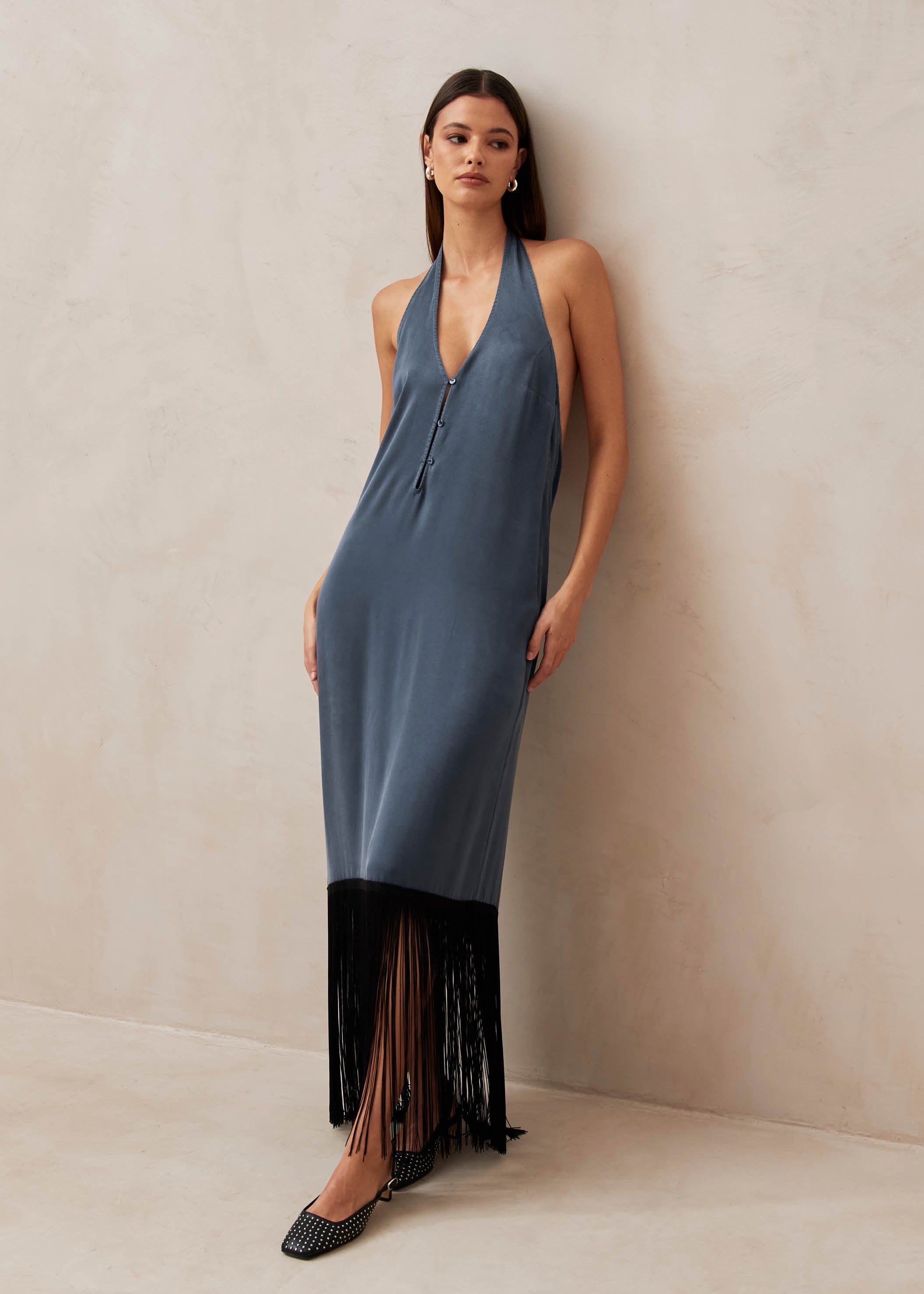 Fleck Blue Gray Midi Dress sold by Alohas product image thumbnail 2