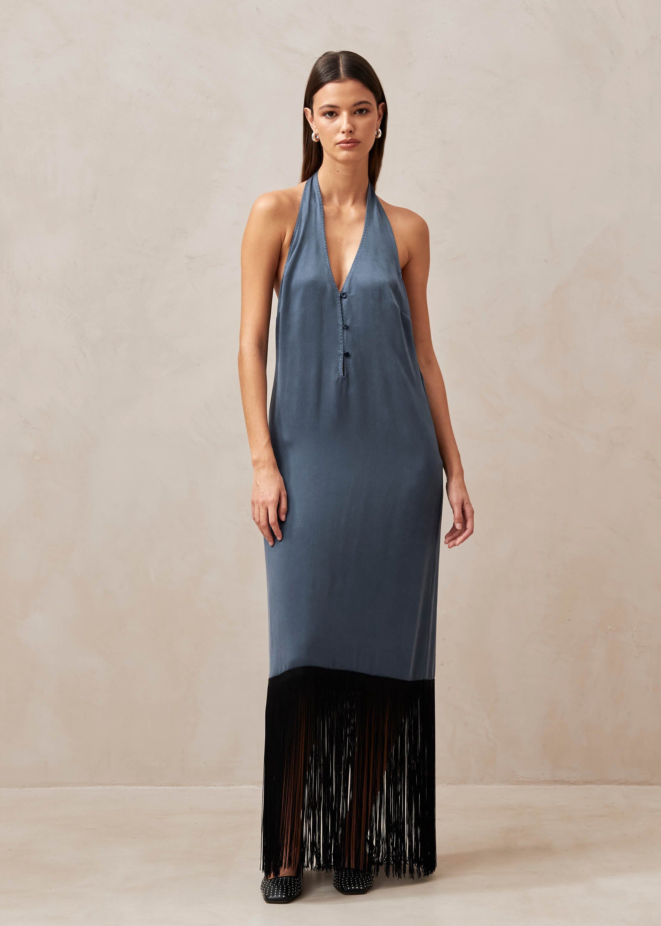 Fleck Blue Gray Midi Dress sold by Alohas product image thumbnail 5