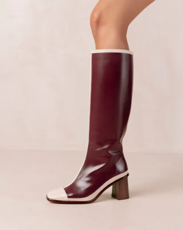 East Retro Bicolor Dark Burgundy Cream Leather Boots sold by Alohas