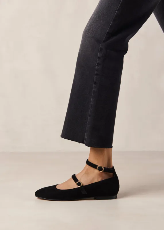 Evelyn Suede Black Leather Ballet Flats sold by Alohas