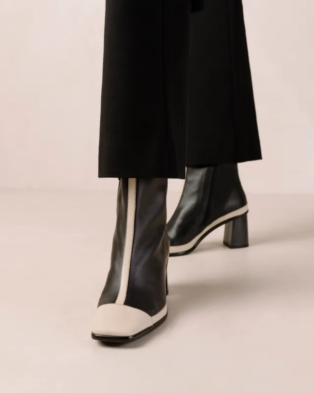 West Retro Black Cream Leather Boots sold by Alohas