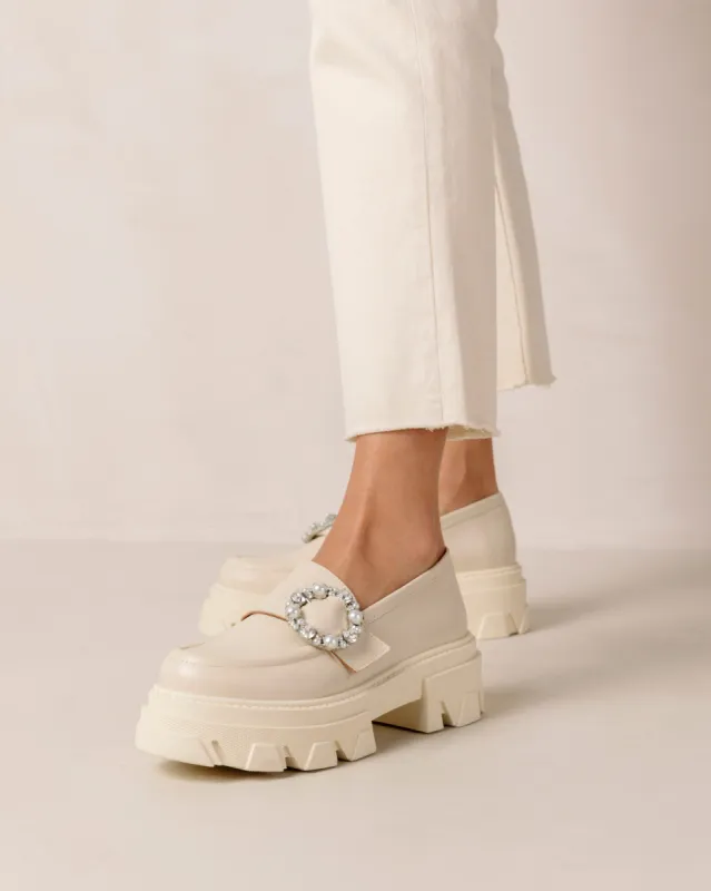 Trailblazer Crystal Cream Leather Loafers sold by Alohas