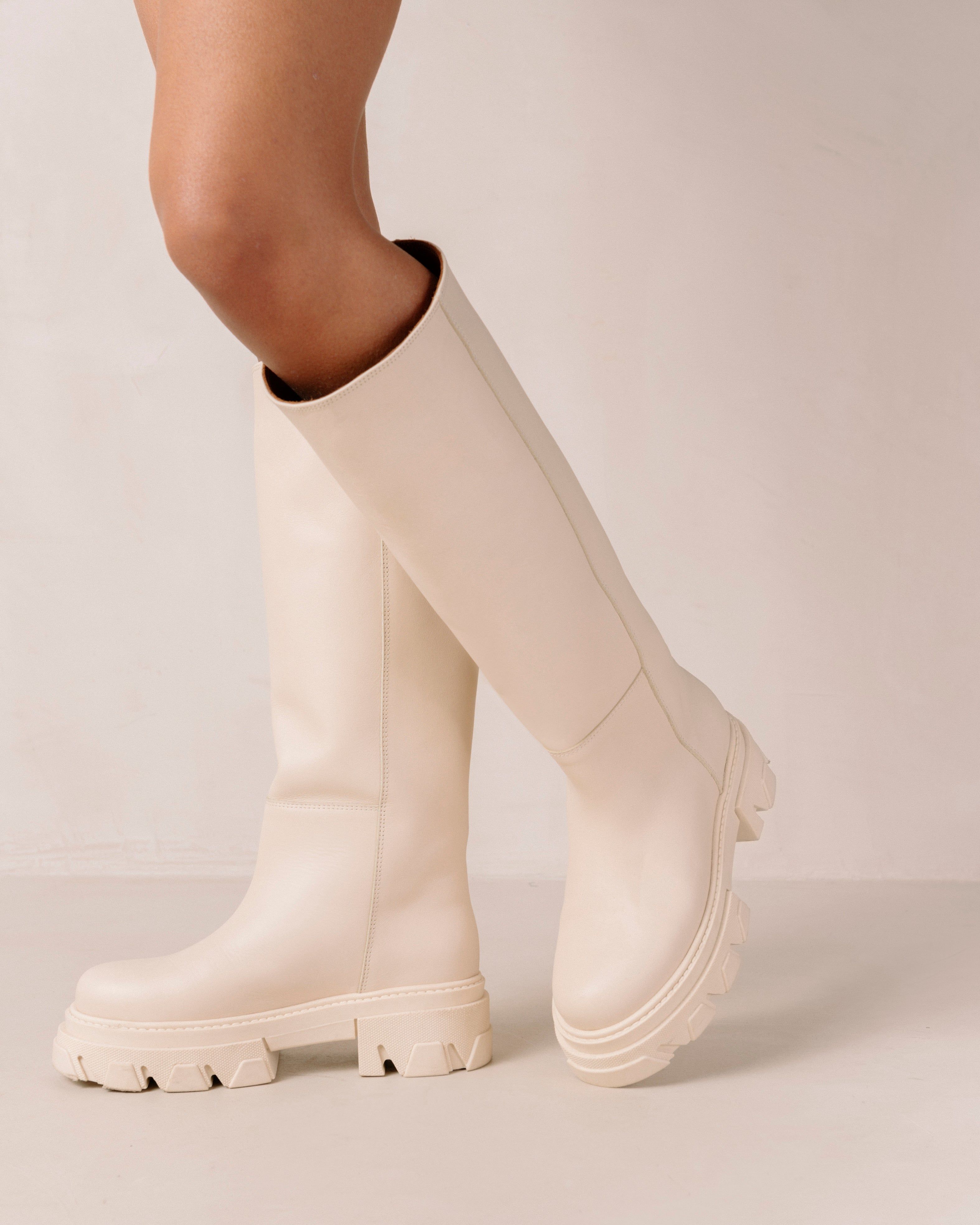 Katiuska Cream Leather Boots sold by Alohas