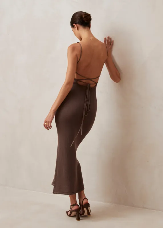 Delicate Brown Tricot Midi Dress sold by Alohas