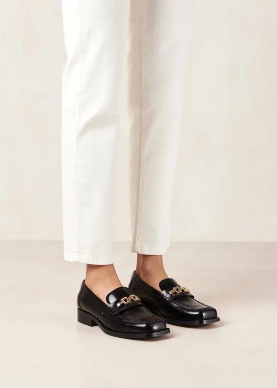 Elliot Black Leather Loafers sold by Alohas