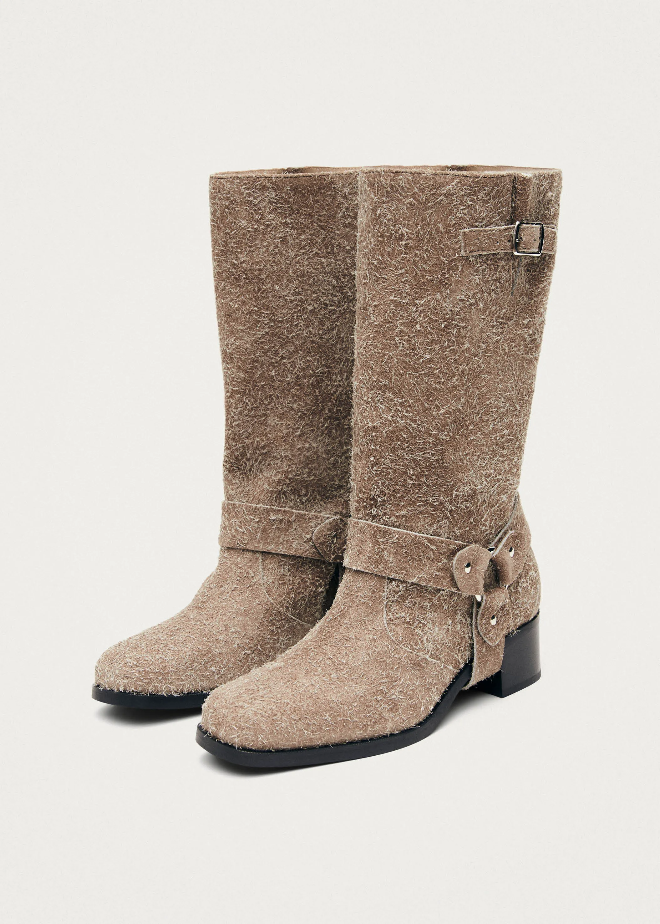 Rocky Suede Fuzzy Beige Leather Boots sold by Alohas product image thumbnail 2