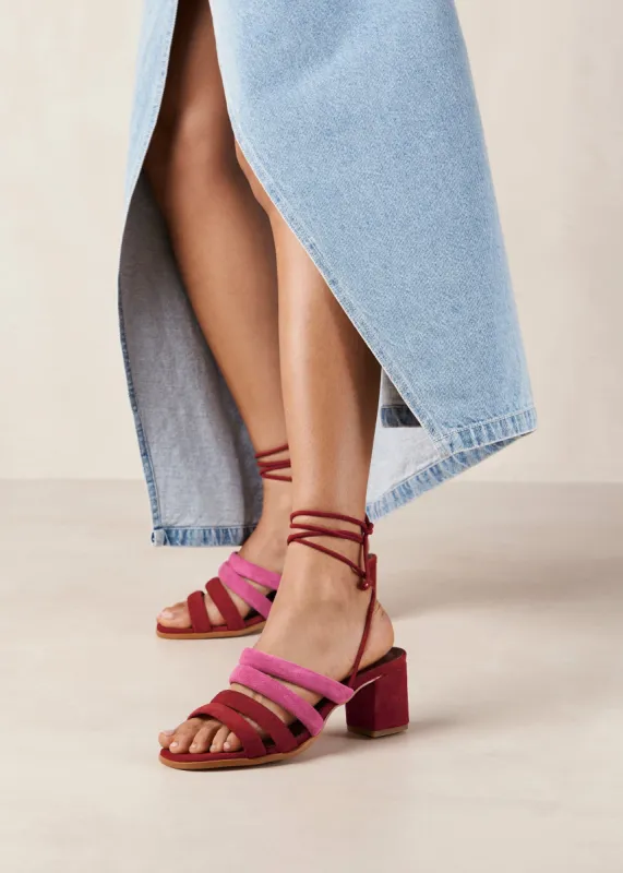 Letizia Shades Of Red Magenta Leather Sandals made by Alohas