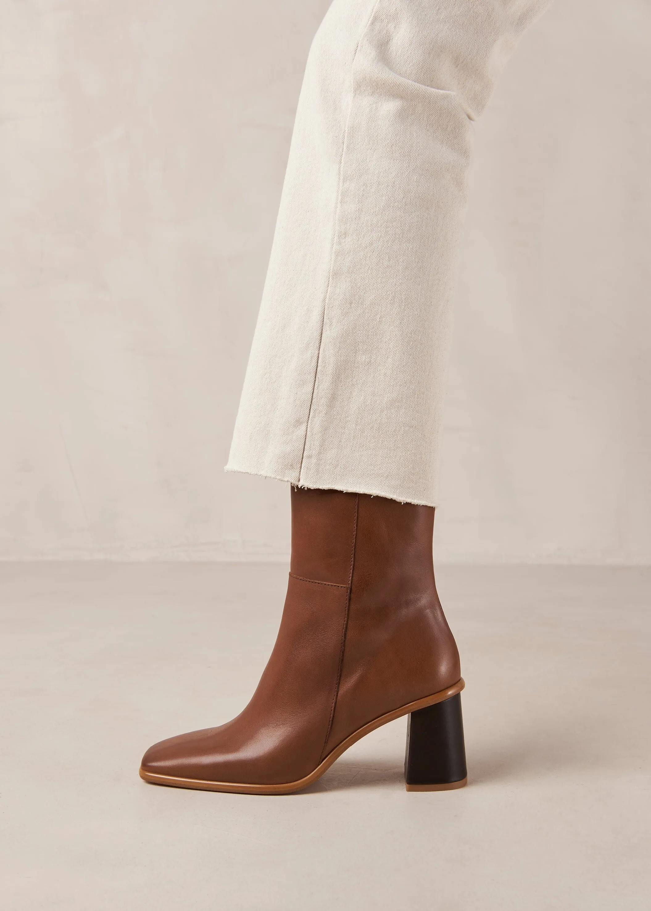 West Camel Leather Ankle Boots sold by Alohas