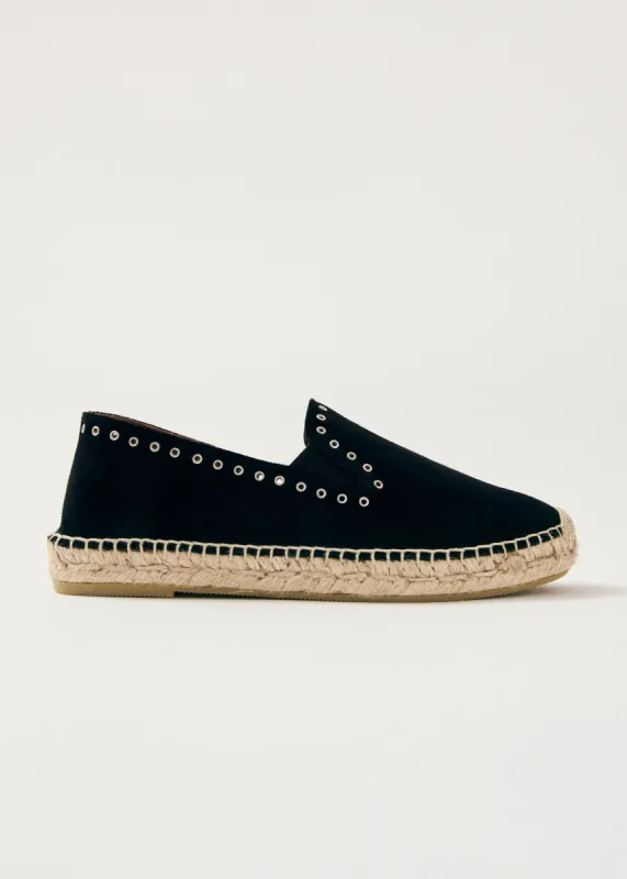 Ione Suede Black Leather Espadrilles made by Alohas