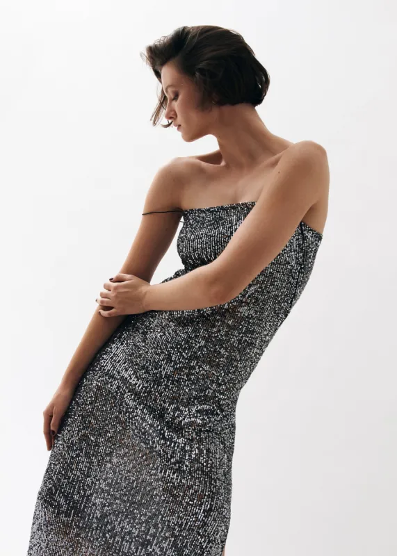 Elmi Shimmer Silver Midi Dress sold by Alohas