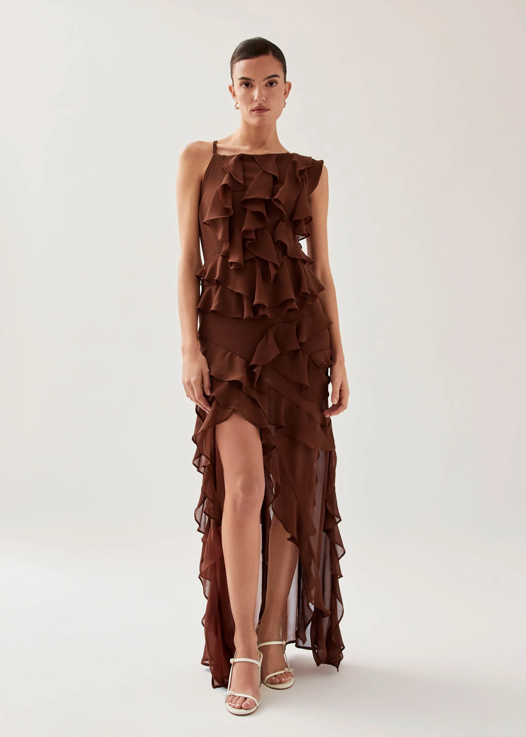 Isabelle Brown Maxi Dress sold by Alohas
