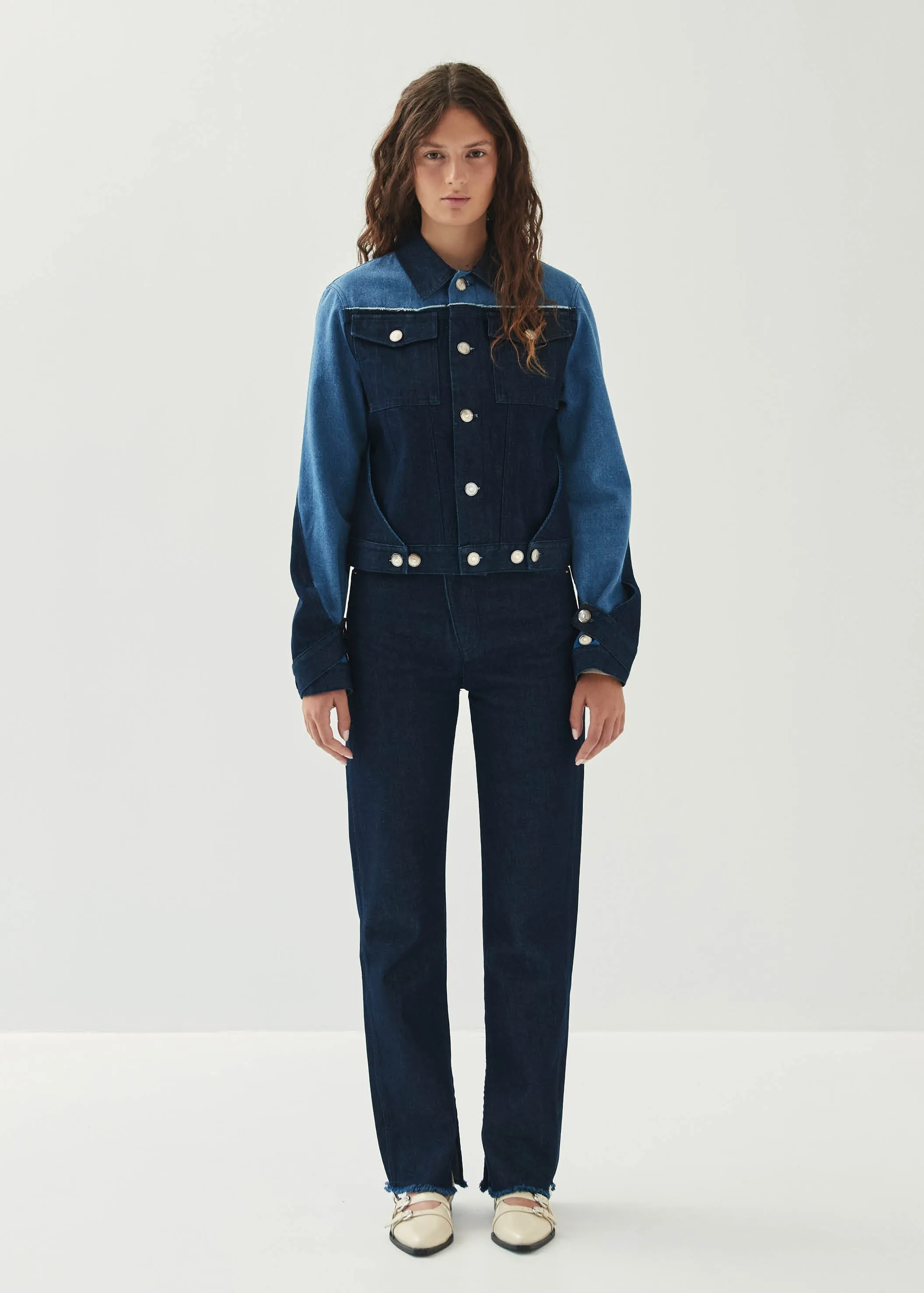 Sand Bicolor Indigo Denim Jacket sold by Alohas