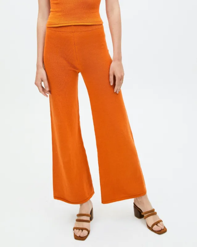 Easy Wide Knit Pants Clementine Orange sold by Alohas