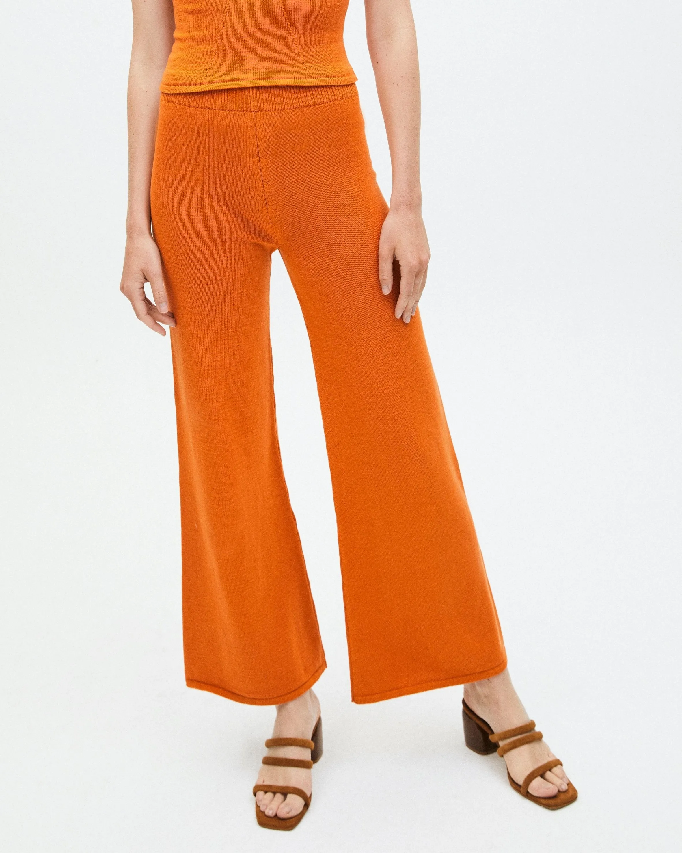 Easy Wide Knit Pants Clementine Orange sold by Alohas