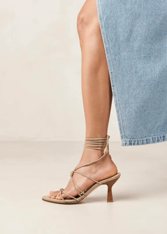 Belinda Suede Beige Leather Sandals sold by Alohas