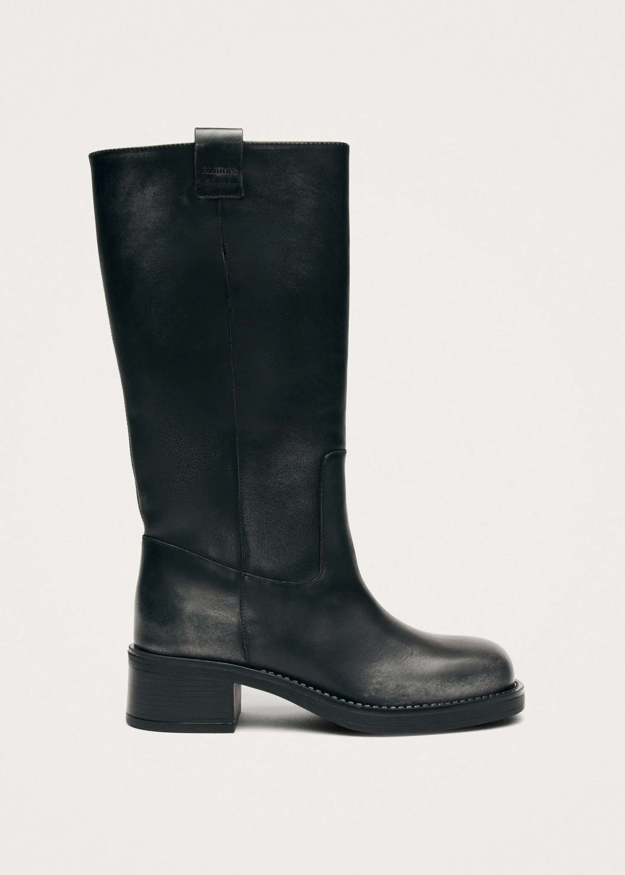Sajan Vintage Effect Black Leather Boots sold by Alohas