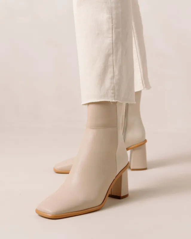 West Bicolor Stone Beige Cream Leather Ankle Boots sold by Alohas