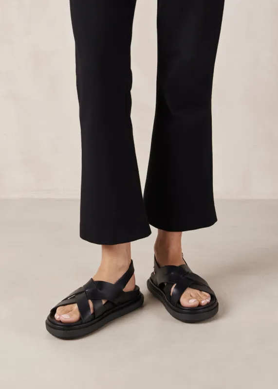 Trunca Black Leather Sandals sold by Alohas