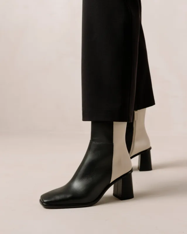 West Bicolor Black Cream Leather Ankle Boots sold by Alohas