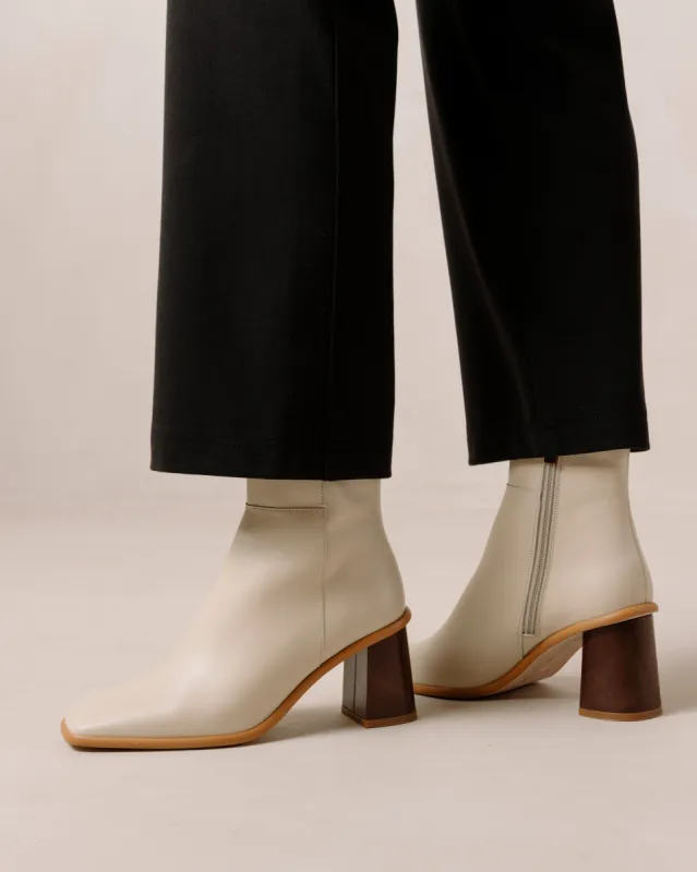 West Vintage Cream Leather Ankle Boots sold by Alohas