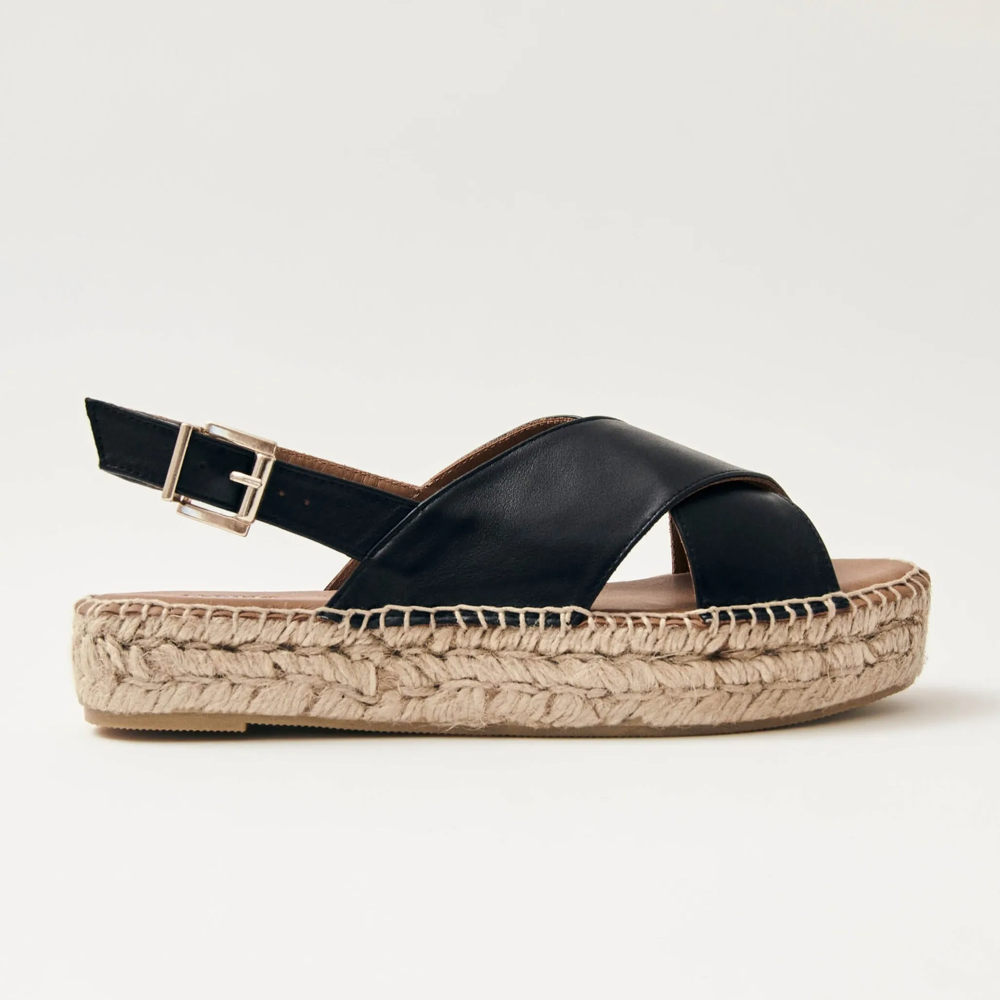 Crossed Black Leather Espadrilles sold by Alohas product image thumbnail 3